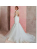 Long Sleeve Beaded Ivory Lace Tulle Wedding Dress